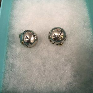 John Atencio Sterling Silver Button Stud Earrings with 18k Gold Details